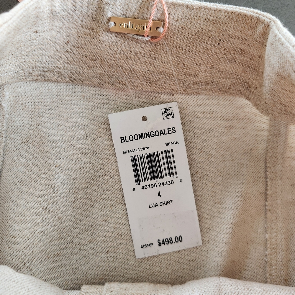 Cult Gaia Beige Linen Blend Lua Midi Skirt Size 4 NWT $495 Quiet Luxury Office - Picture 6 of 14